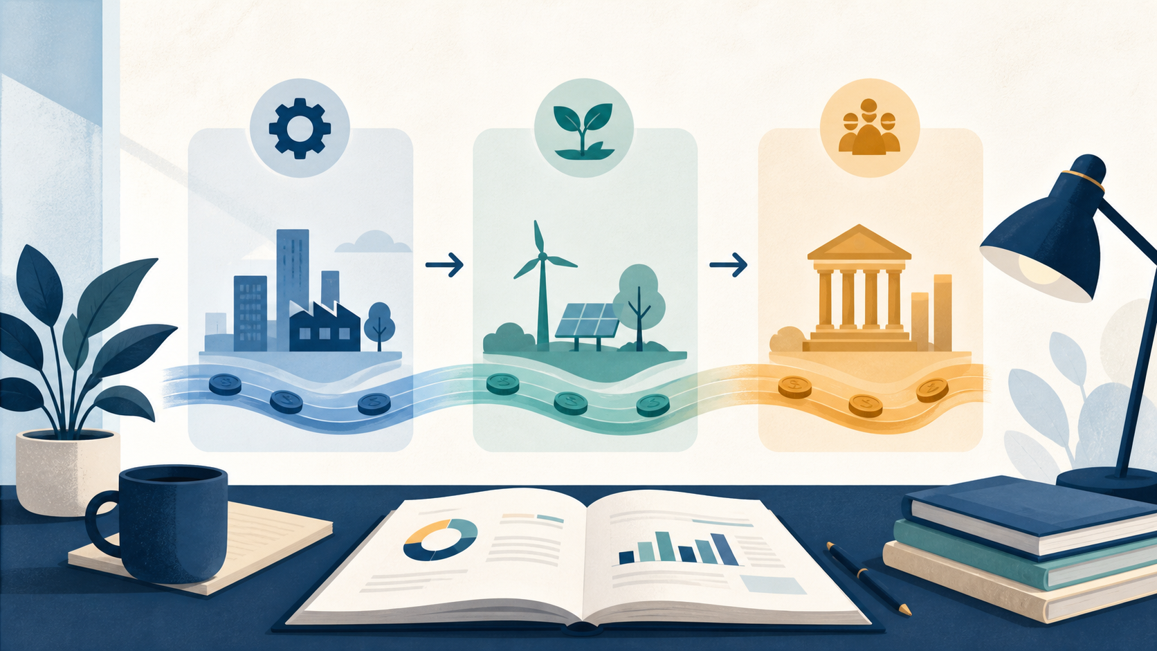Original editorial illustration explaining how to read a cash flow statement