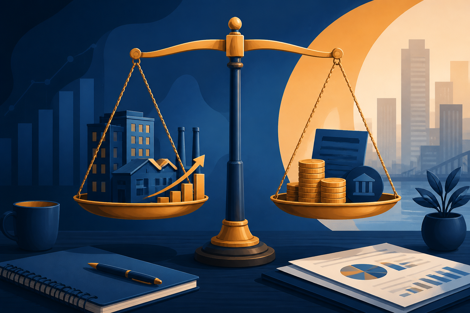 Original editorial illustration explaining how to review debt and interest coverage together