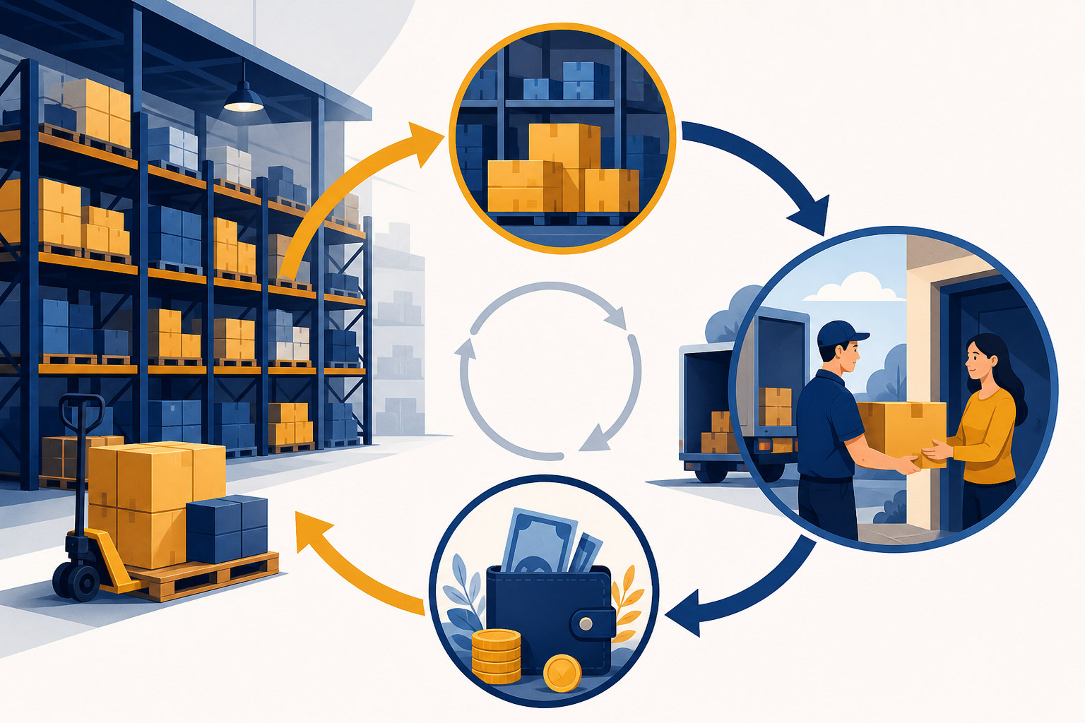 Original editorial illustration explaining how to use inventory turnover to review sales flow