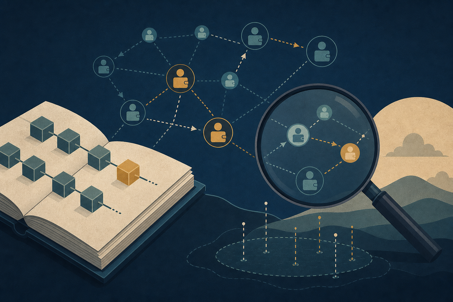 Original editorial illustration explaining how to read on-chain data