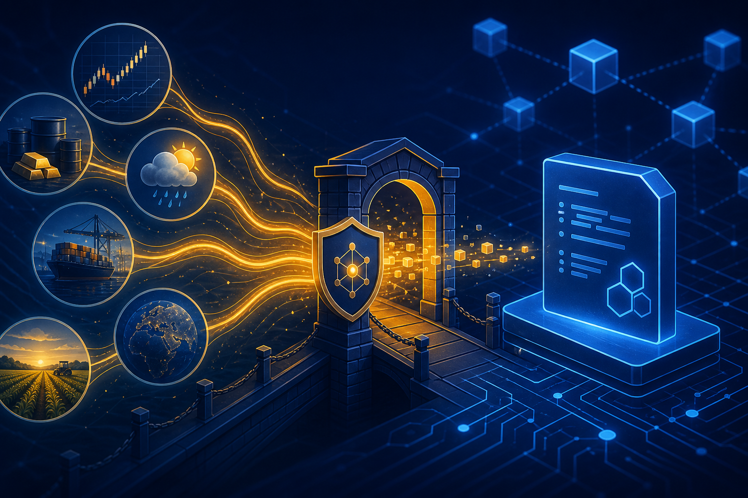 Original editorial illustration explaining understanding blockchain oracles and data risk