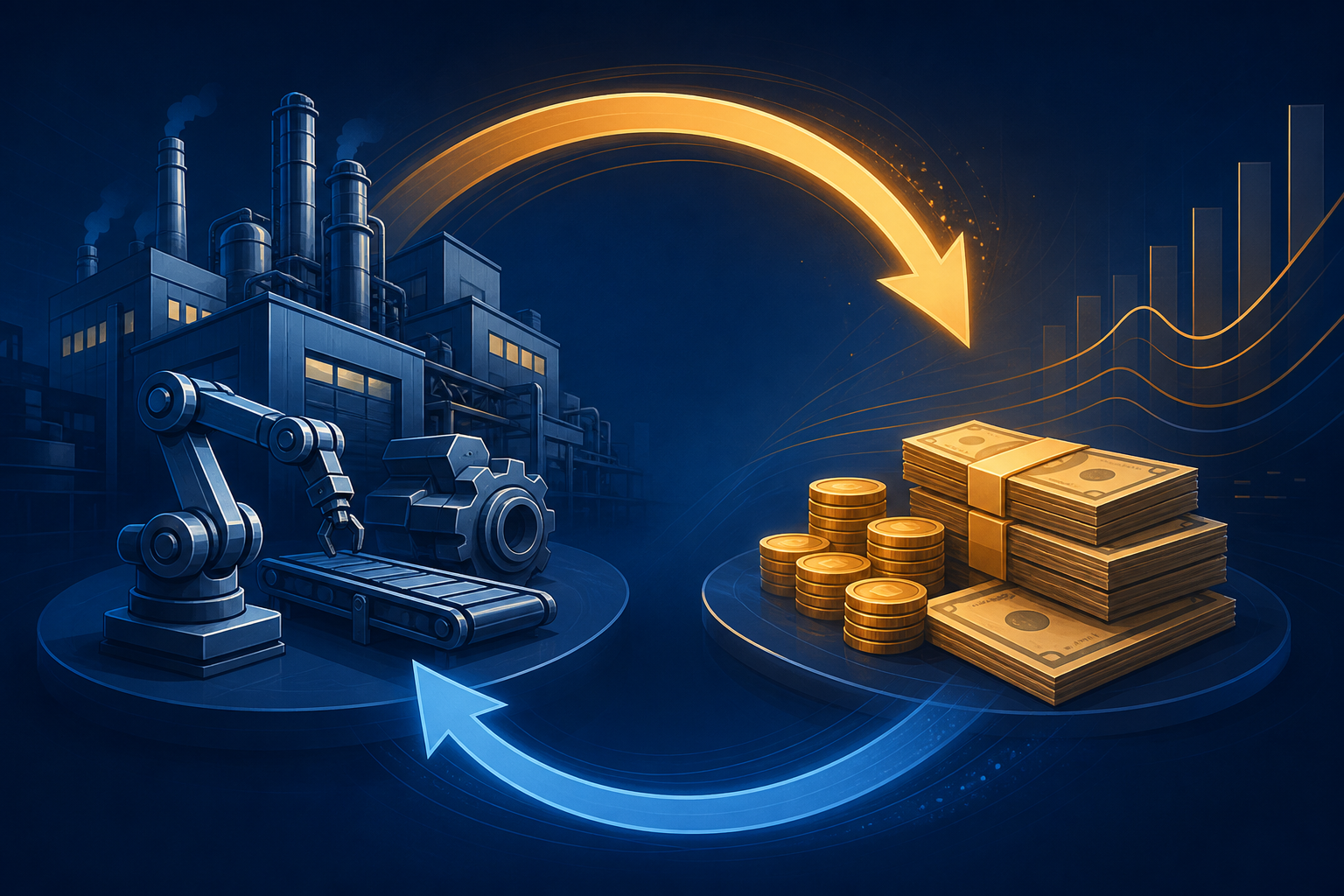 Original editorial illustration explaining how to understand capital efficiency with roic